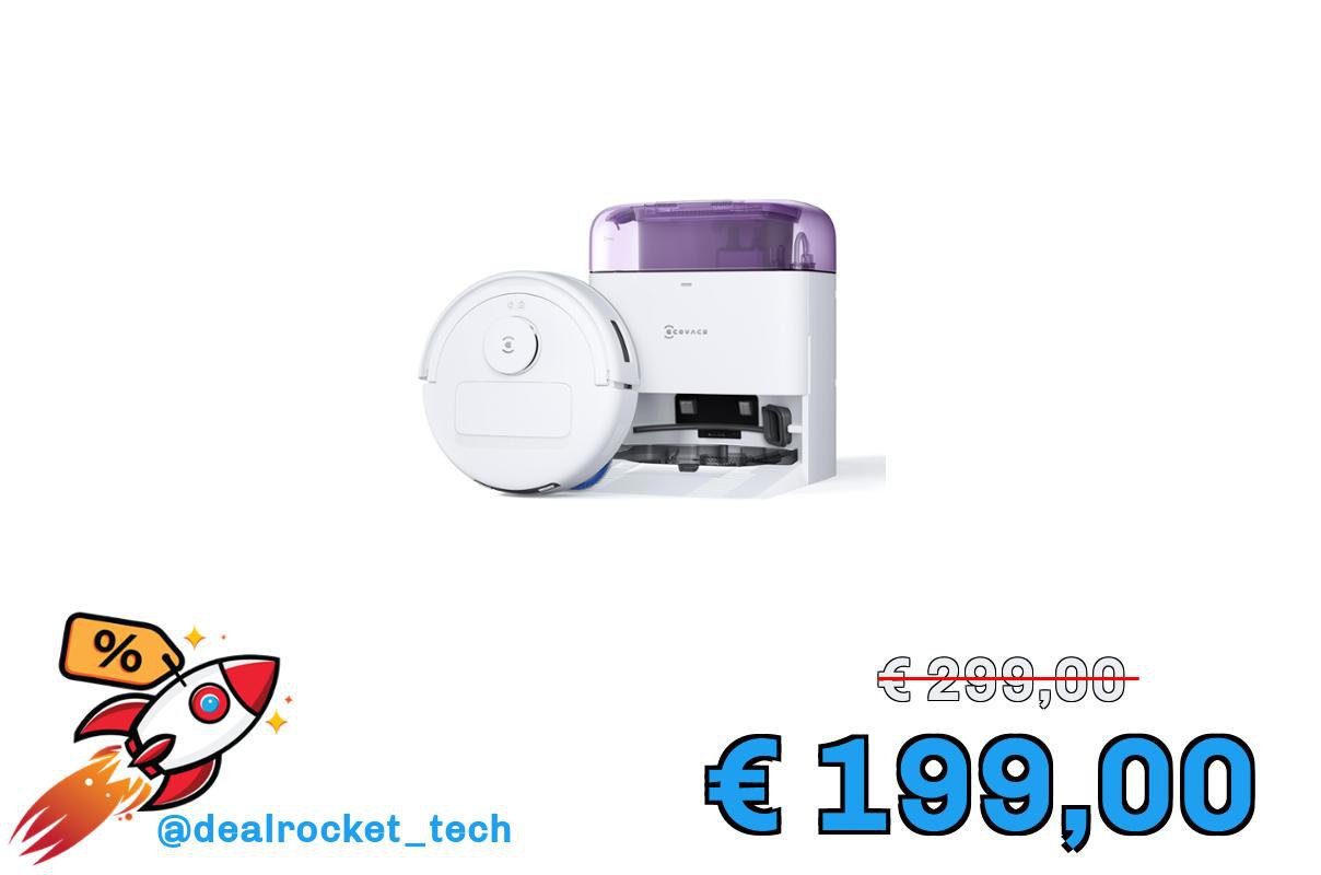 ECOVACS DEEBOT MINI Robot Aspirapolvere Lavapavimenti, 9000Pa, ZeroTangle 2.0, TrueMapping 2.0, Asciugatura ad Aria Calda 45°C, Svuotamento Automatico, Lavaggio Profondo Intelligente, Viola