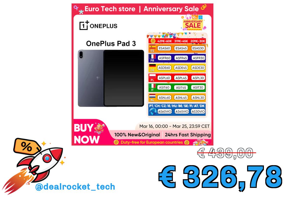 Versione globale OnePlus Pad 3 Tablet da 13,2 pollici Schermo 144Hz 12140mAh Snapdragon 8 Batteria 13MP Fotocamera posteriore 8 Altoparlanti Carica 80W