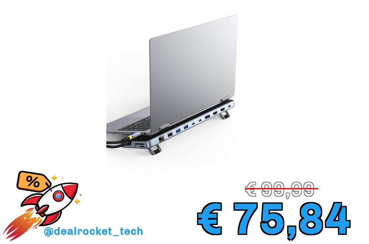 Baseus Docking Station Supporto per Laptop, 12 in 1 HUB Triplo Display 4K HDMI/DP, Dati Veloci USB A/C 10 Gbps, PD 100W, Ethernet, TF/SD, Docking Station USB C con Supporto per Windows