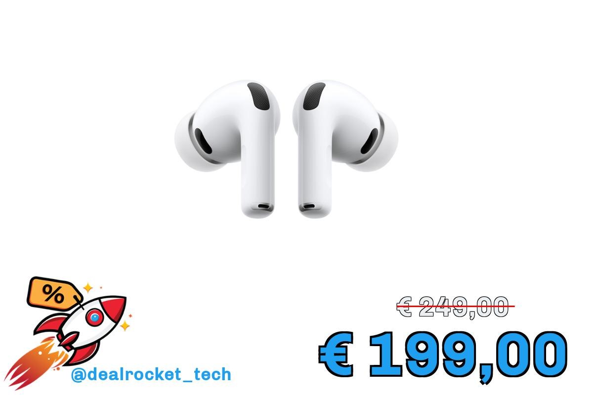 Apple AirPods Pro 3, Cancellazione attiva del rumore, Rilevamento della frequenza cardiaca, Cuffie Bluetooth, Audio spaziale, Suono ad alta fedeltà, Ricarica USB-C​​​​​​​