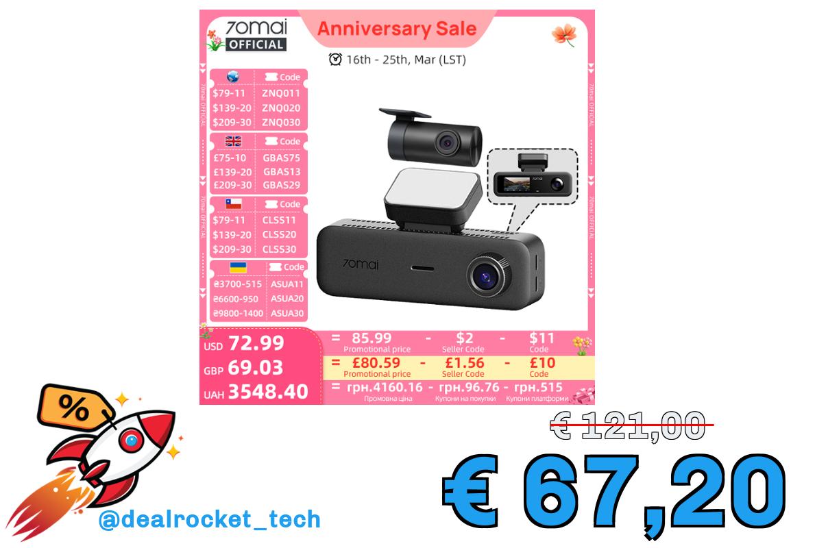 70mai t800e 3 canali anteriori 4k + posteriore 1080p + interno 1080p HDR supercapacità GPS WiFi 6 70mai t800e dash cam controllo vocale