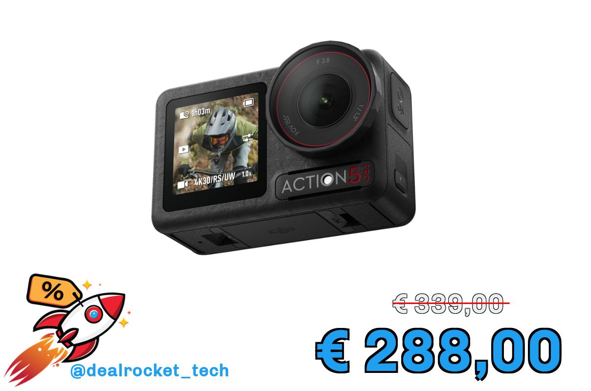 DJI Osmo Action 5 Pro Combo Essenziale, Fotocamera impermeabile con sensore 1/1.3",macchina fotografica subacquea, video 4K/120fps, Tracciamento del soggetto, stabilizzazione, 2 touchscreen OLED