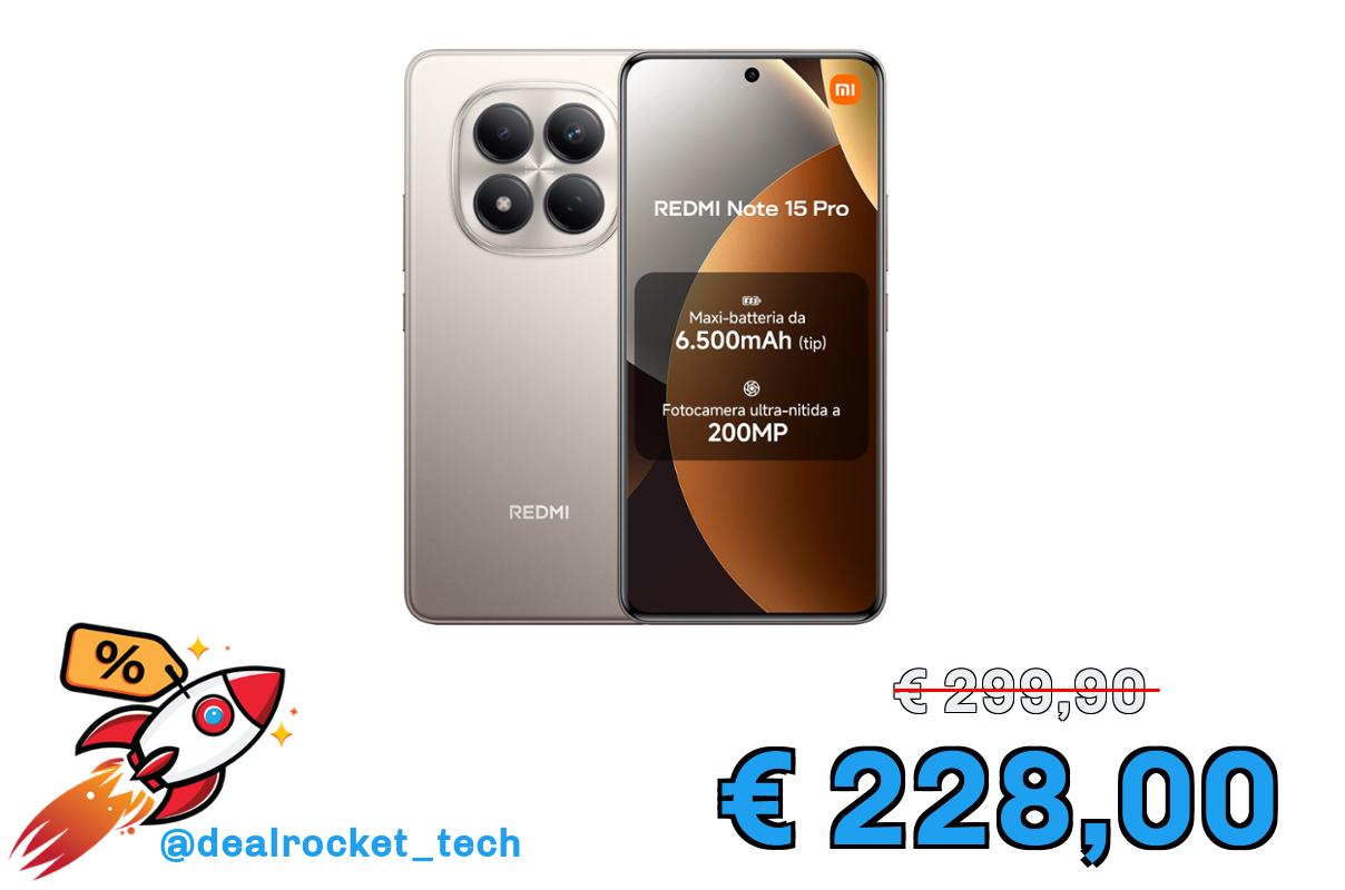 XIAOMI Redmi Note 15 Pro, Smartphone 8+256GB, Batteria massiccia da 6500 mAh, Fotocamera 200 MP, Resistenza IP65, Display AMOLED FHD+ da 6,77", Titanio, Garanzia 2 anni, Caricatore non incluso
