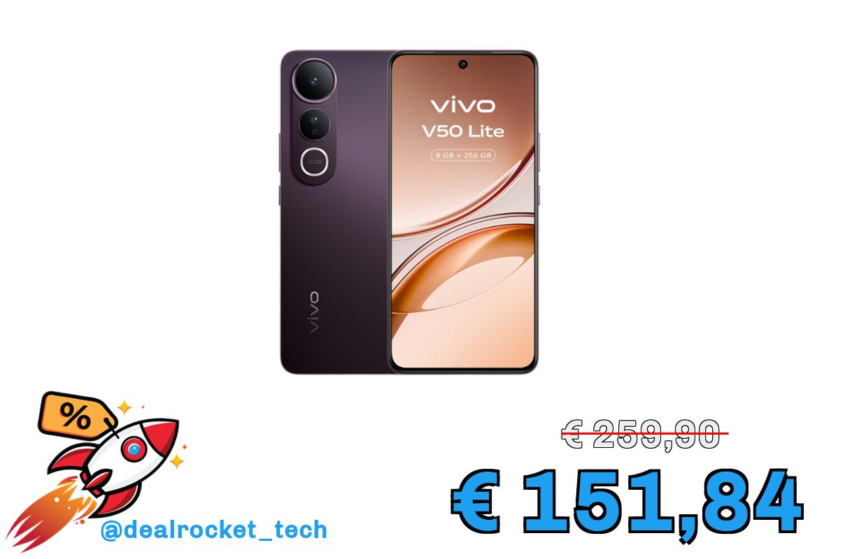 vivo V50 Lite 4G Smartphone, Cellulare Android con 8 GB + 256 GB, Display P-OLED a colori vividi di 6,77″ e 120 Hz, fotocamera tripla da 50 MP, Batteria da 6500mAh