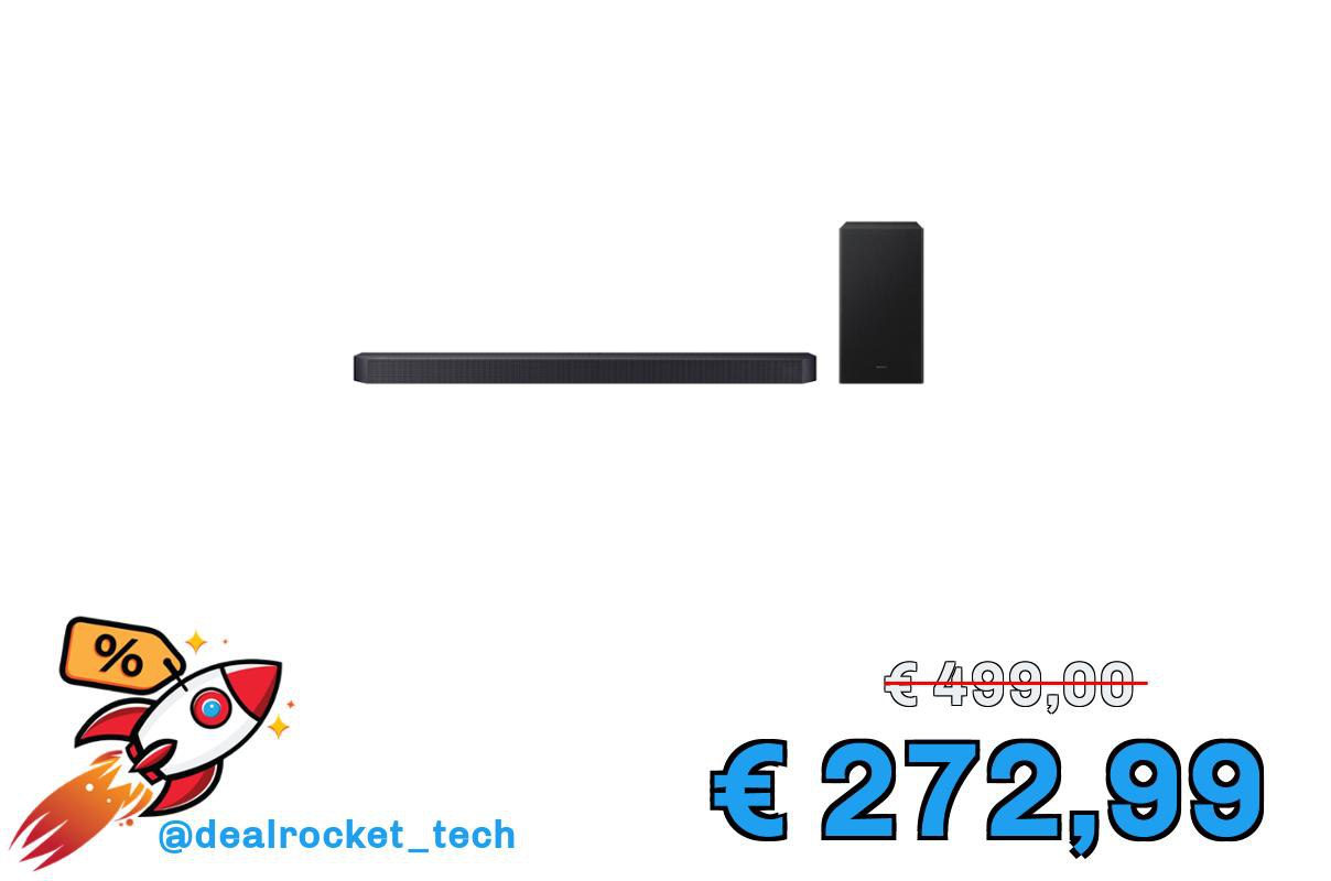 Samsung Soundbar HW-Q600F/ZF Serie Q, 9 Speaker, Wireless, Dolby 5.1ch, Audio a 3.1.2 Canali, DTS Virtual:X Surround Sound Expansion, Voice Enhance Mode, Adaptive Sound, Q-Simphony, Titan Black, 2025