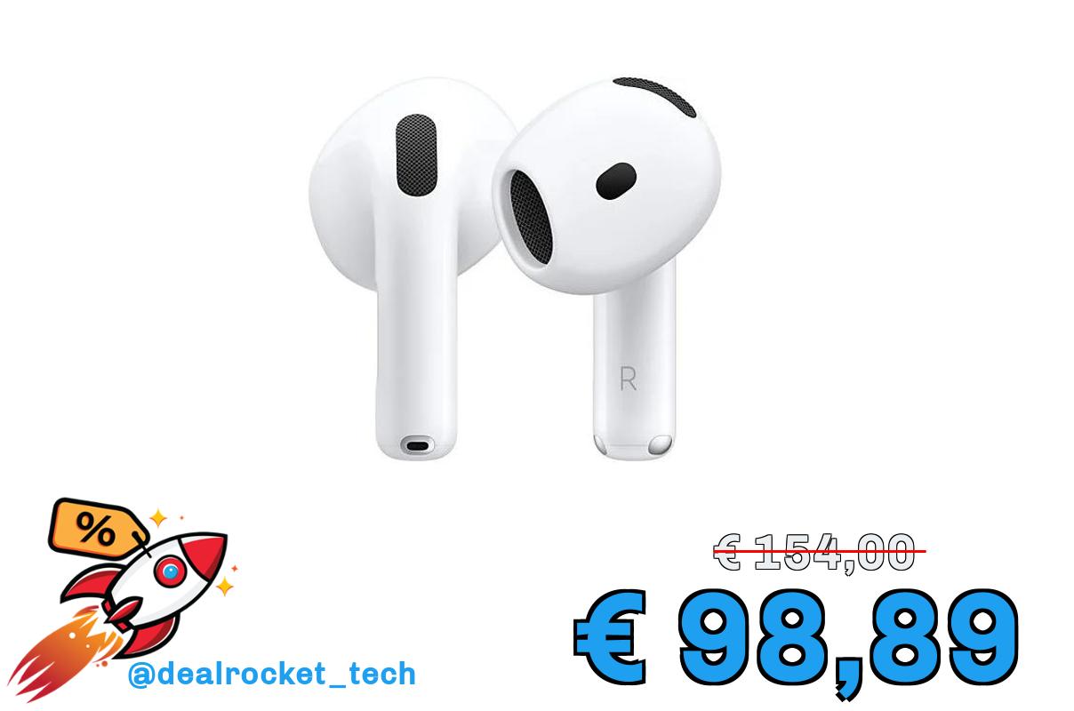 Apple AirPods 4 senza fili, Bluetooth ® Custodia di ricarica USB-C, Chip H2, Siri, USB-C, AirPods 4 Bianchi Standard Senza cancellazione attiva del rumore