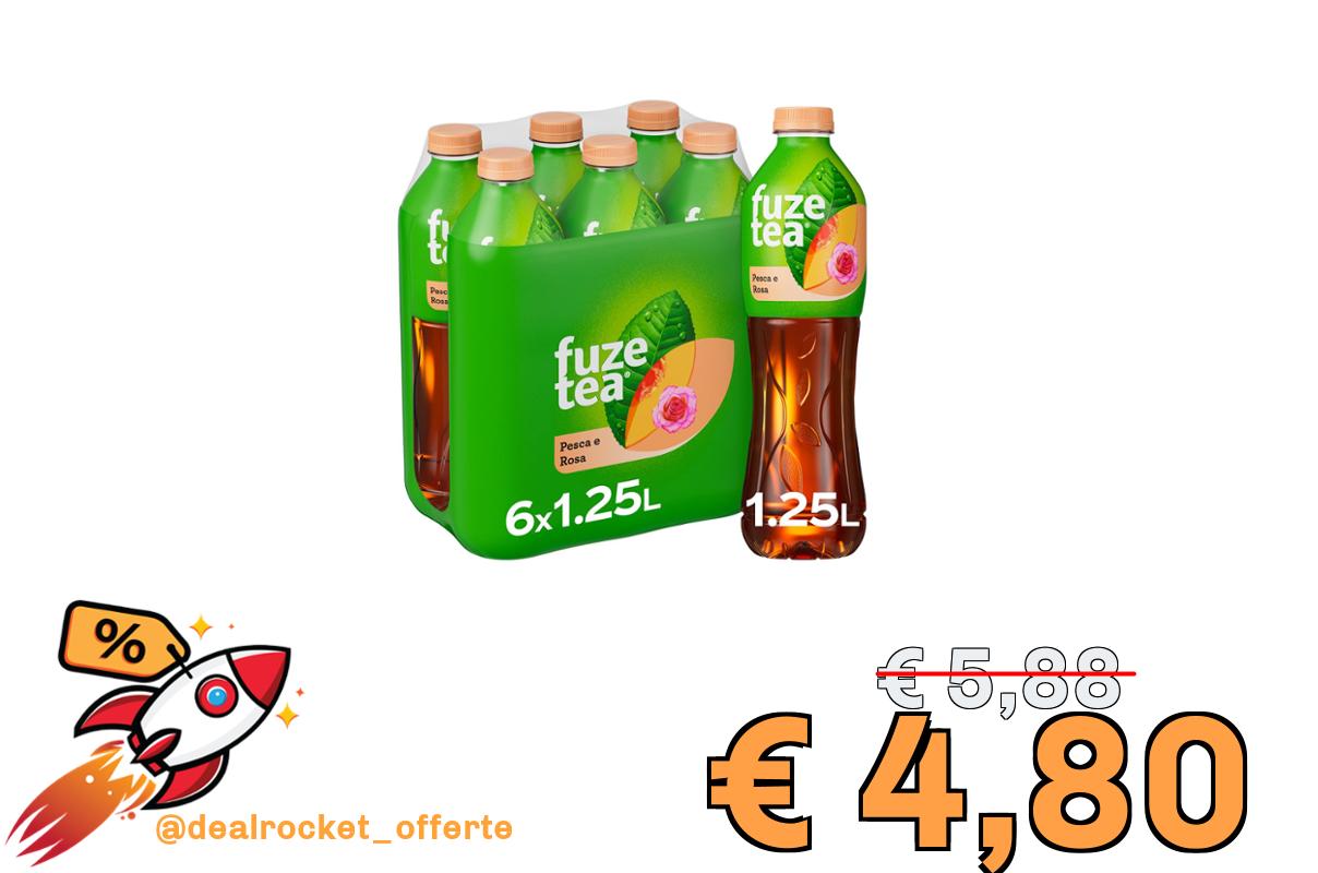 Fuze Tea, Bevanda Rinfrescante Analcolica di Té al Gusto Pesca e Rosa, con Zuccheri ed Edulcorante - 6 Bottiglie da 1.25 L