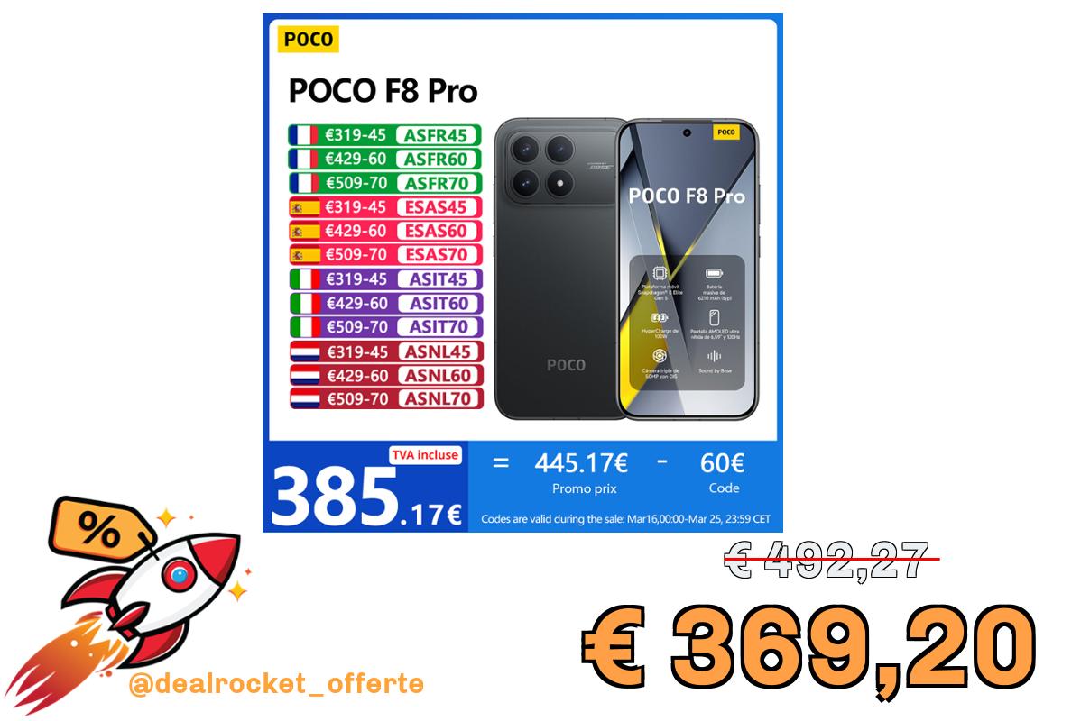 POCO F8 Pro 5G, NFC, Snapdragon® 8 Elite, Schermo AMOLED HyperRGB POCO 120 Hz 6,59", fotocamera 50 MP, 6210 mAh, IP68
