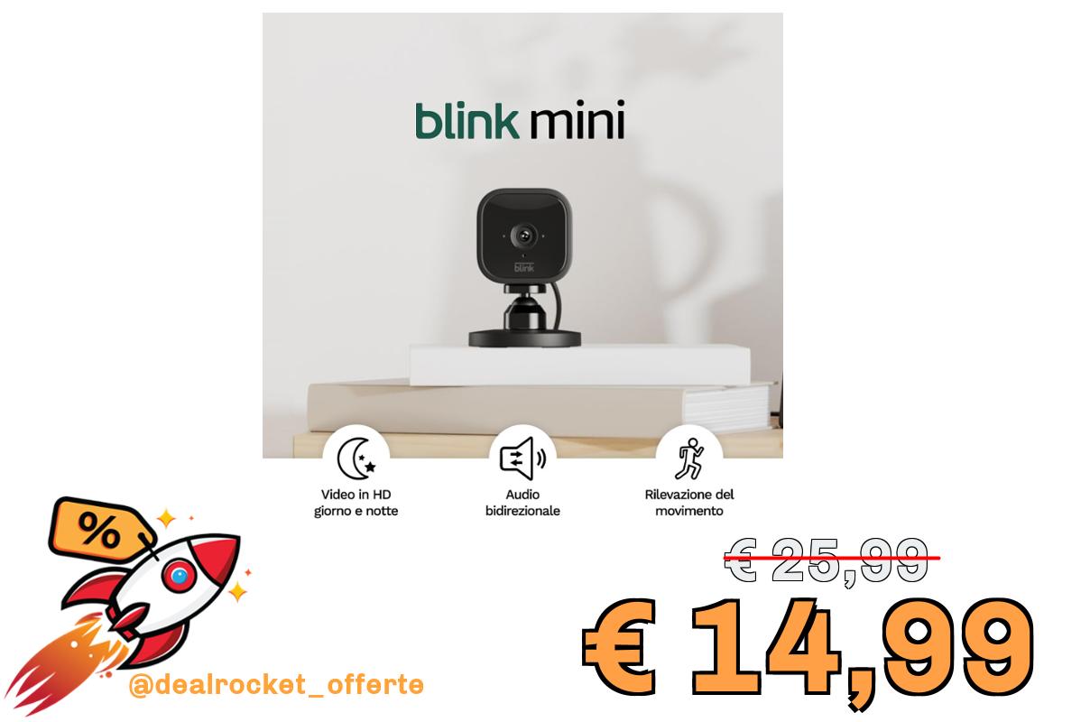Blink Mini - Videocamera di sicurezza intelligente per interni, plug-in, video HD 1080p, rilevazione di movimento, audio bidirezionale, config. semplice, compatibile con Alexa | 1 videocamera (Nero)