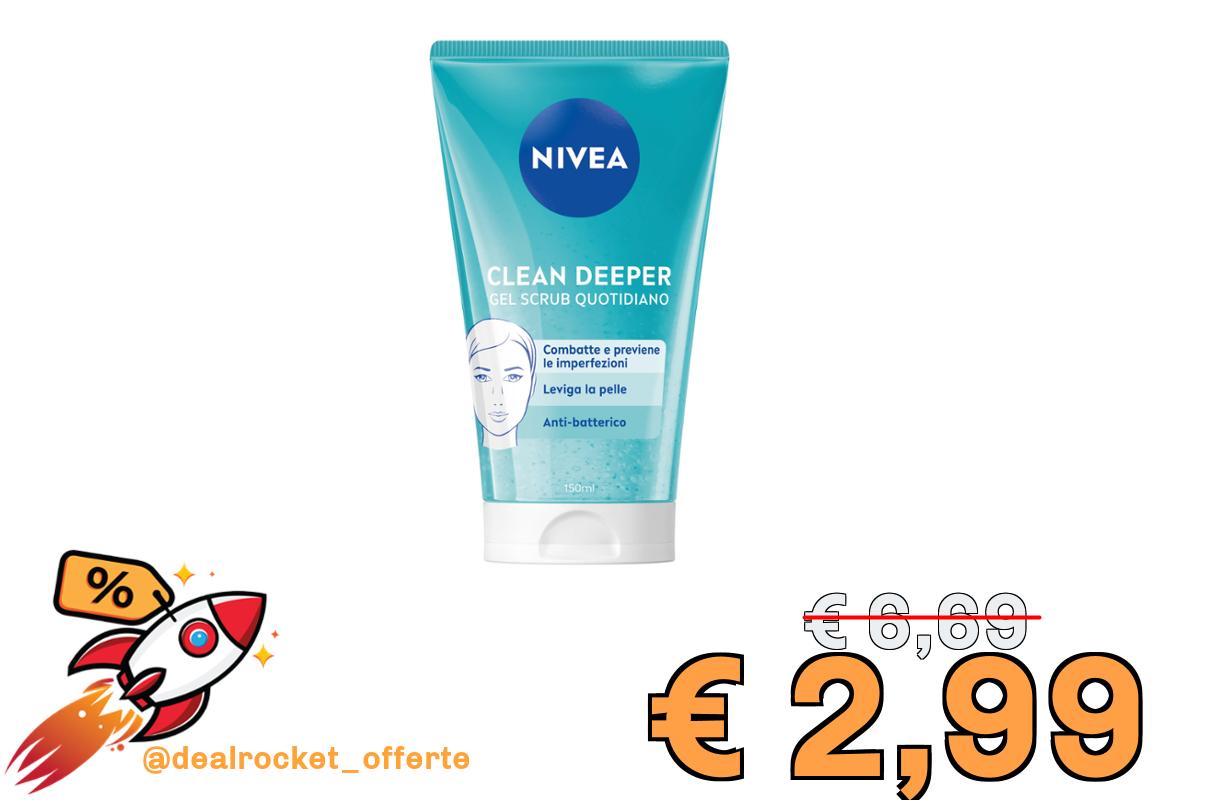 NIVEA Clean Deeper Scrub Viso Quotidiano 150 ml, Scrub esfoliante antibatterico, Esfoliante viso con Acido Lattico, Previene brufoli e punti neri, Non comedogenico, Detergente pelle grassa e mista