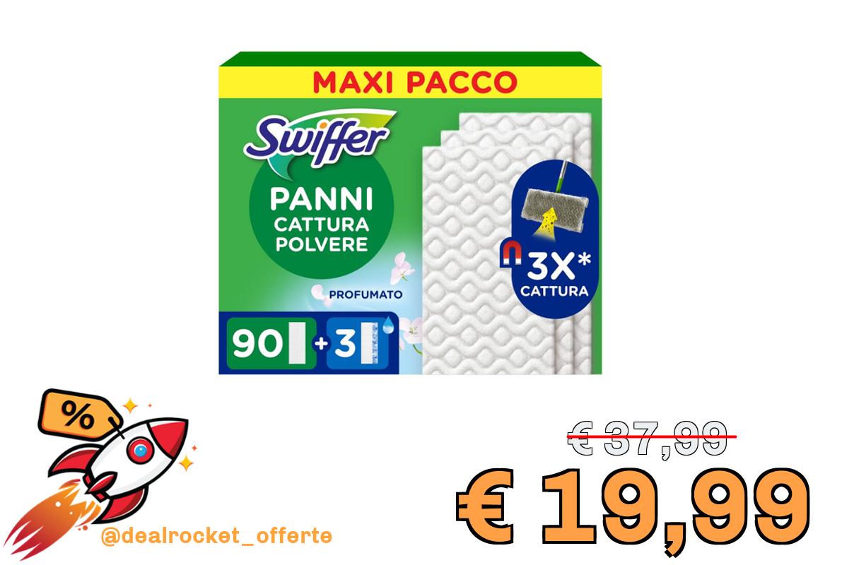 Swiffer Panni Catturapolvere, 90 Microfibra Dry e 3 Lavapavimenti, Cattura Polvere e Sporco, Ottimo per Tutti i Tipi di Pavimenti e per i Peli di Animali, Maxi Formato