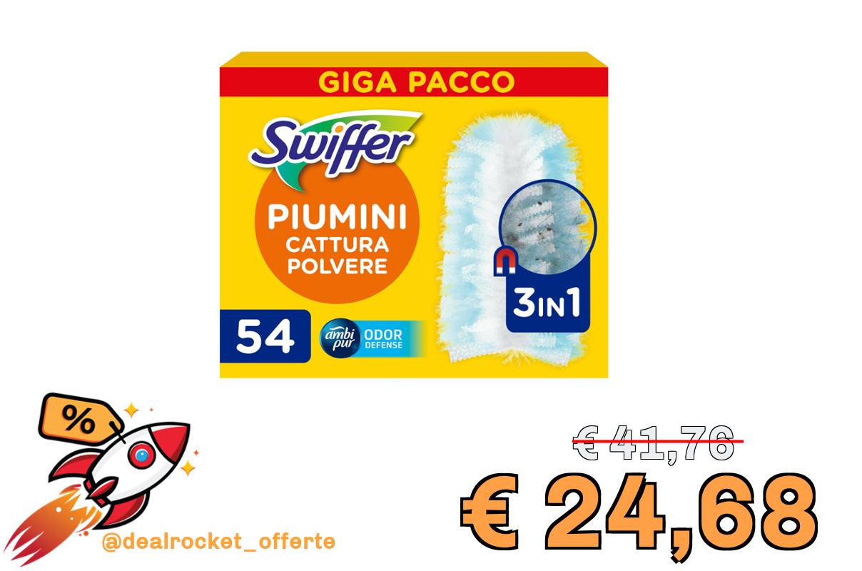 Swiffer Duster Piumini Cattura Polvere, 54 Piumini, Cattura e Intrappola Polvere e Sporco, Raggiunge I Punti più Difficili della Casa, Giga Formato