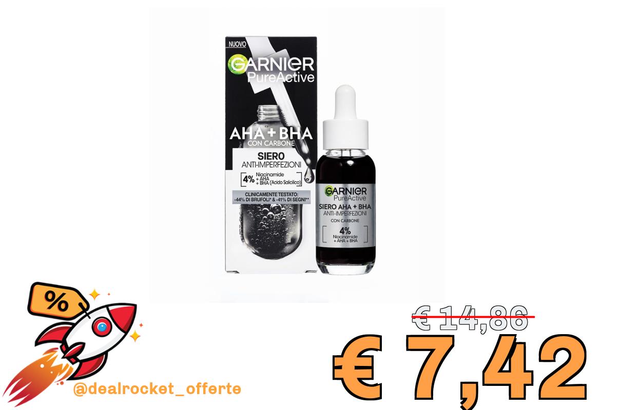 Garnier Siero Anti-imperfezioni, Per Pelle Grassa, Impura e Mista,Contrasta Punti Neri e Brufoli, Formula Vegana* con 4% [Niacinamide + AHA + BHA], Siero Pure Active AHA+BHA con Carbone, 30 ml