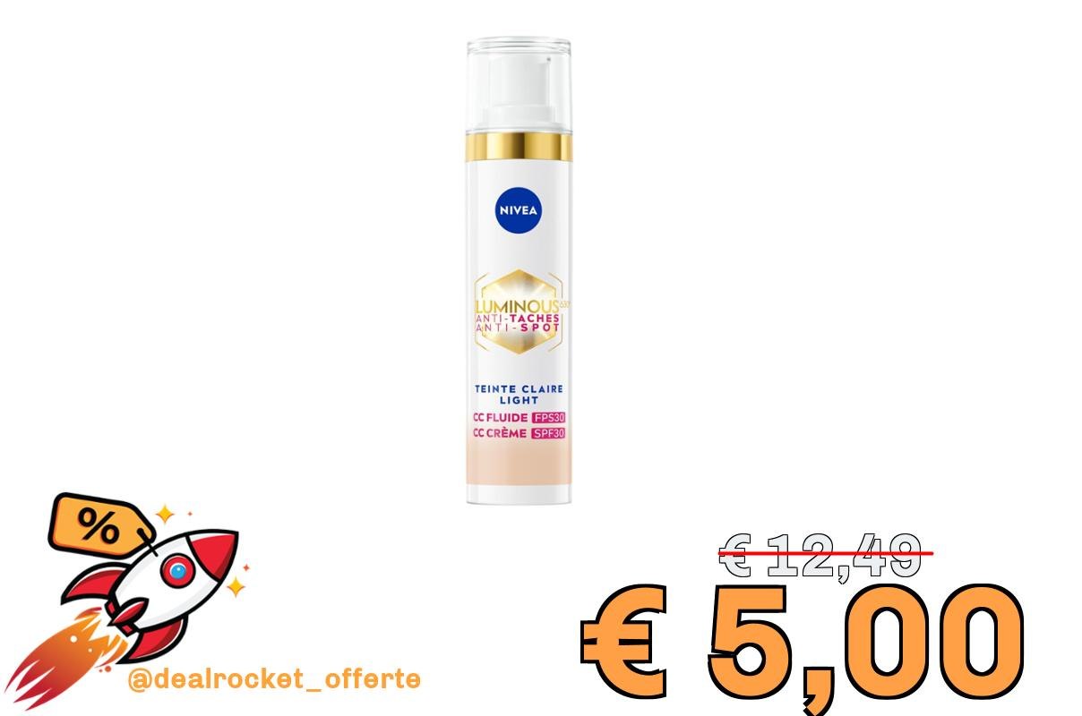 NIVEA Luminous 630 CC FPS30 - Fluido anti macchia, colore chiaro (1 x 40 ml), CC crema tinta unificata, fondotinta coprente, imperfezioni, trattamento viso tinto anti-invecchiamento, correttore di