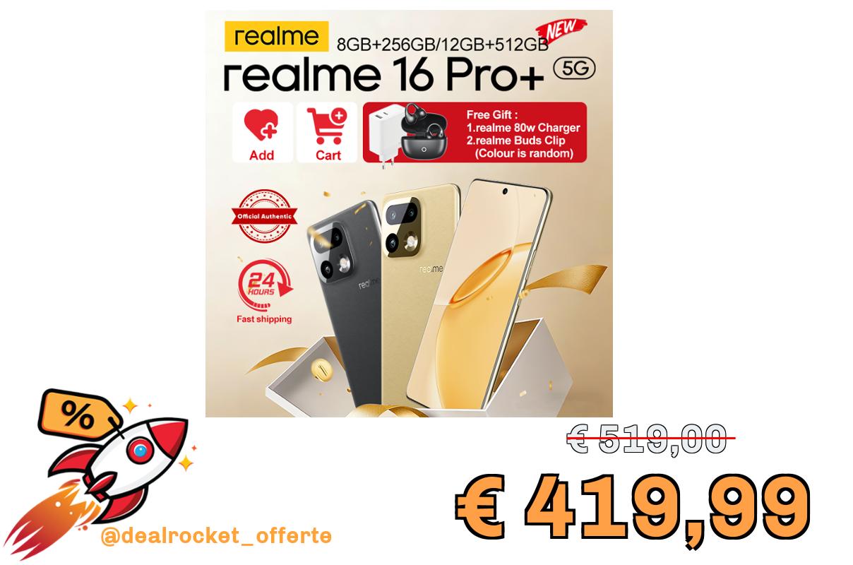 realme 16 Pro Plus 5G Smartphone 2026 Nuovo Snapdragon 7 Gen 4 Fotocamera 200MP Display AMOLED Curvo da 6.8” 144Hz Batteria 7000mAh NFC