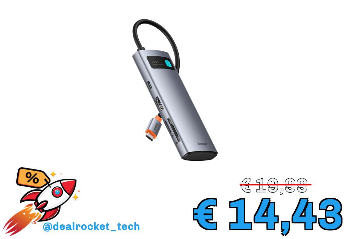 Baseus Hub USB C 7 in 1 Adattatore con HDMI 4K@60Hz, PD 100W, 3 USB-A 3.0 5Gbps, Lettore Schede SD/TF, Docking Station per Computer Portatili per MacBook/Surface ProPad/Steam Deck/Rog Ally/Samsung