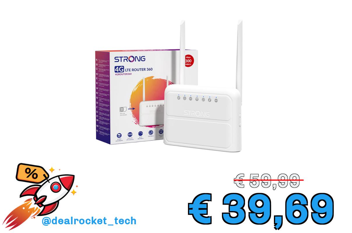 STRONG Router WiFi N300 Mbps con SIM, 4G Cat4 LTE, Antenne Esterne Fisse, Porte WAN/LAN 100 Mbps, Router con SIM, Plug and Play, Supporta fino a 32 Dispositivi, Rete Sicura (4GROUTER360)