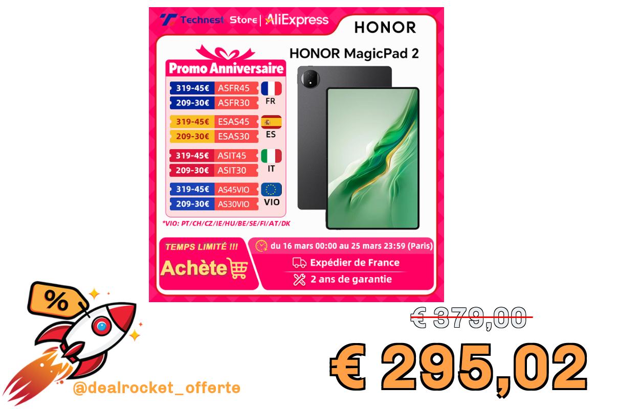 Tablet HONOR MagicPad 2 versione EU, Android, schermo OLED da 12,3 pollici, CPU Snapdragon 8s Gen 3, fotocamera posteriore da 13MP, batteria da 10050mAh