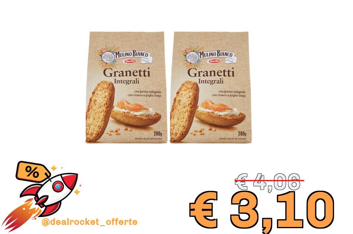 Mulino Bianco Crostini Granetti Integrali, Snack Salato Per La Merenda, 280 Grammo (Confezione da 2)