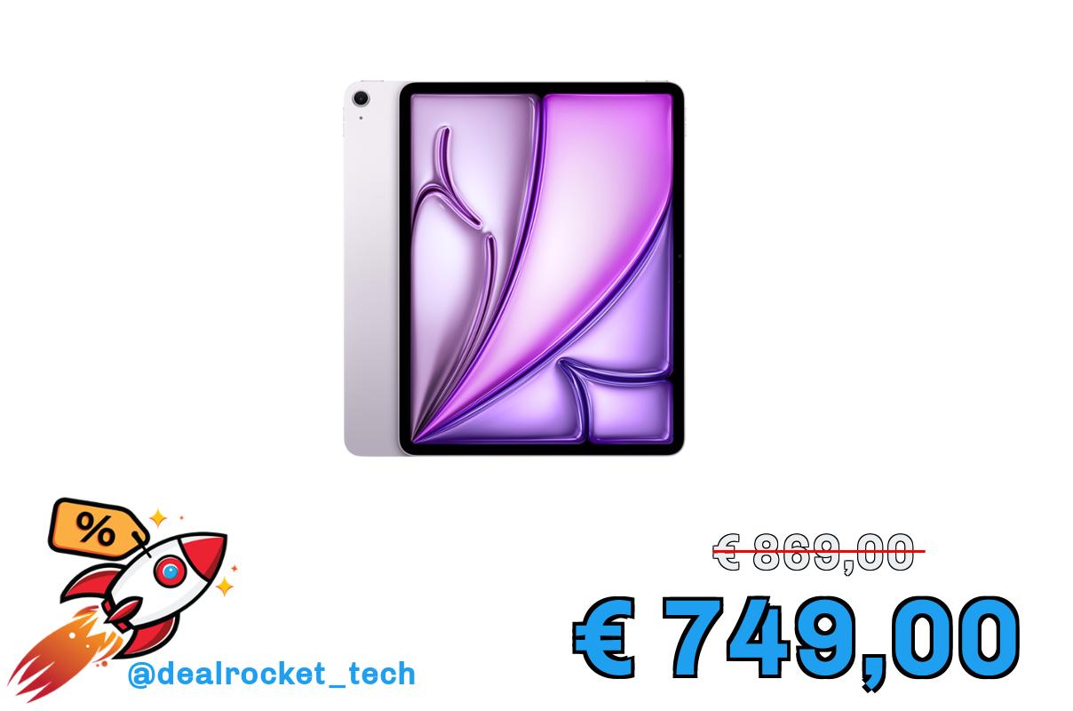 Apple iPad Air 13'' con chip M3: Apple Intelligence, 128 GB, fotocamera frontale e posteriore da 12MP, Wi-Fi 6E, Touch ID, un giorno intero di batteria — Viola