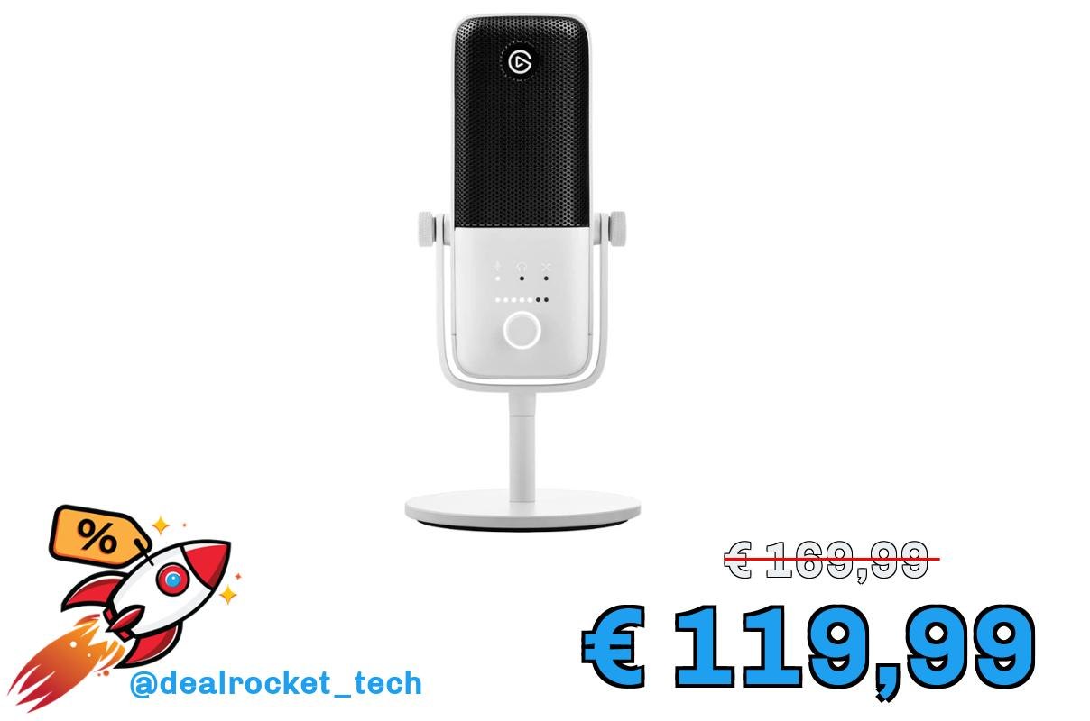 Elgato Wave:3 White, microfono condensatore USB premium per streaming, podcast, gaming e home office, software di mixaggio gratis, plug-in per effetti audio, anti-distorsione, plug ’n play, Mac, PC