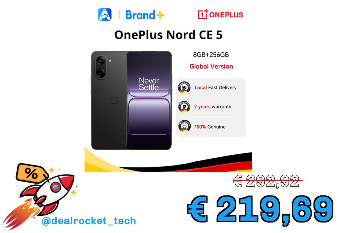 OnePlus Nord CE 5 5G – 8+256GB, Batteria 7100mAh, Fotocamera 50MP EIS+OIS, Android 15, Wi-Fi 6