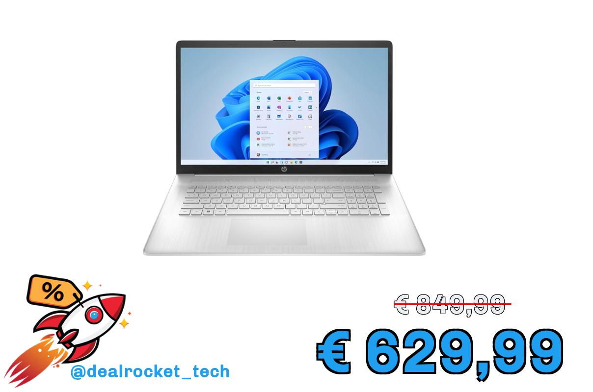 HP Laptop 17-cn3002sl, PC Portatile 17", Display 17.3" FHD Antiriflesso, Notebook, Intel Core i7 1355U, 16GB RAM, 512GB SSD, Intel Iris Xe, Windows 11, Computer Portatile, Argento, QWERTY
