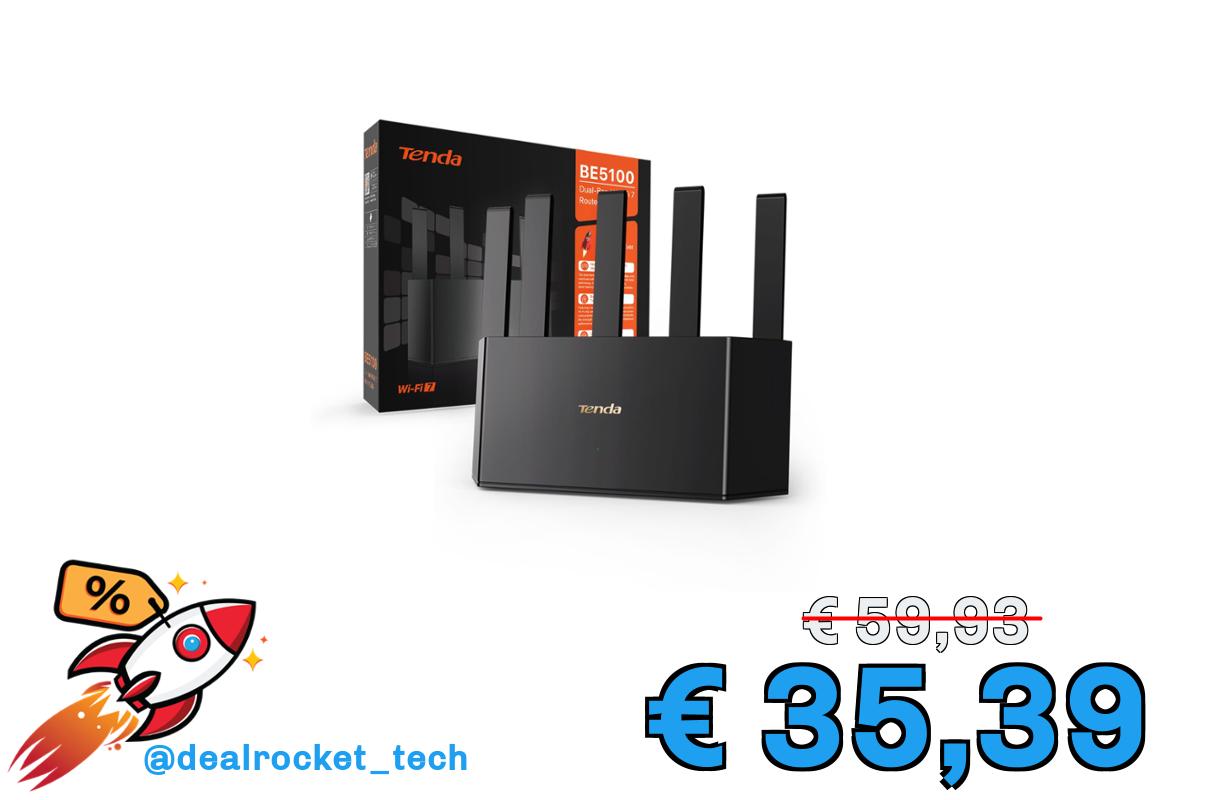 Tenda RE6L Pro Router WiFi 7, Dual-Band BE5100Mbps, Compatibile con WiFi+ Mesh, Porta 2.5Gbps, Gigabit Porte WAN/LAN, Antenne Verticali, One-touch Connessione NFC, 4K-QAM, MLO, Streaming 8K, VR/AR,VPN