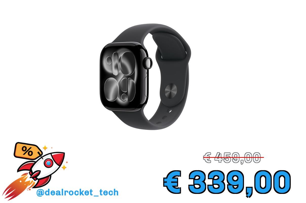 Apple Watch Series 11 GPS, Cassa 42 mm in alluminio Jet Black con Cinturino Sport nero - M/L