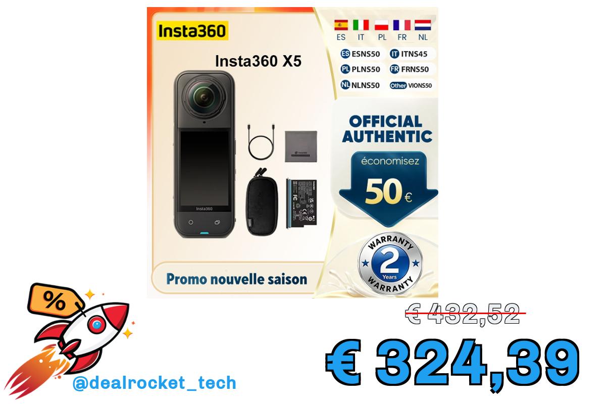 Insta360 X5 – Action Camera 360° 8K, Lenti Sostituibili, Selfie Stick Invisibile, Batteria 3h