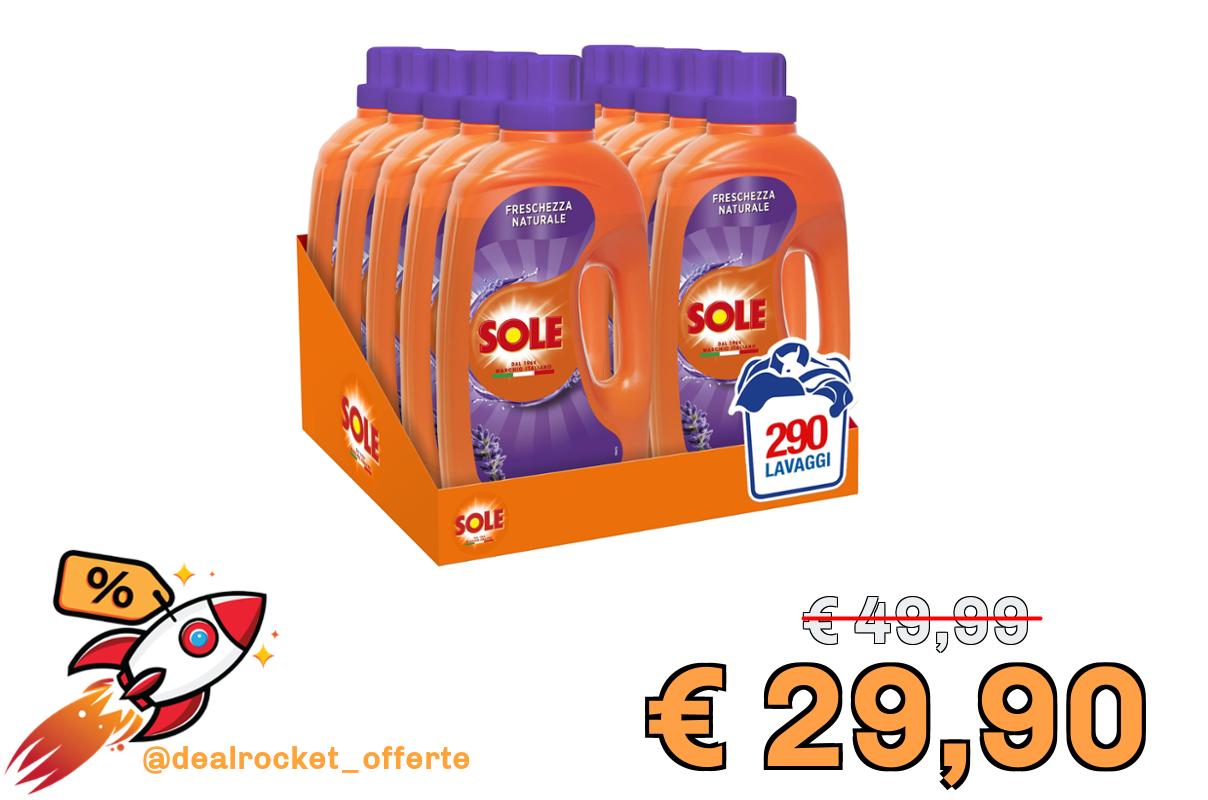 Sole Detersivo Lavatrice Liquido Freschezza Naturale 290 Lavaggi, Formula Igienizzante, 10 Confezioni da 29 Lavaggi