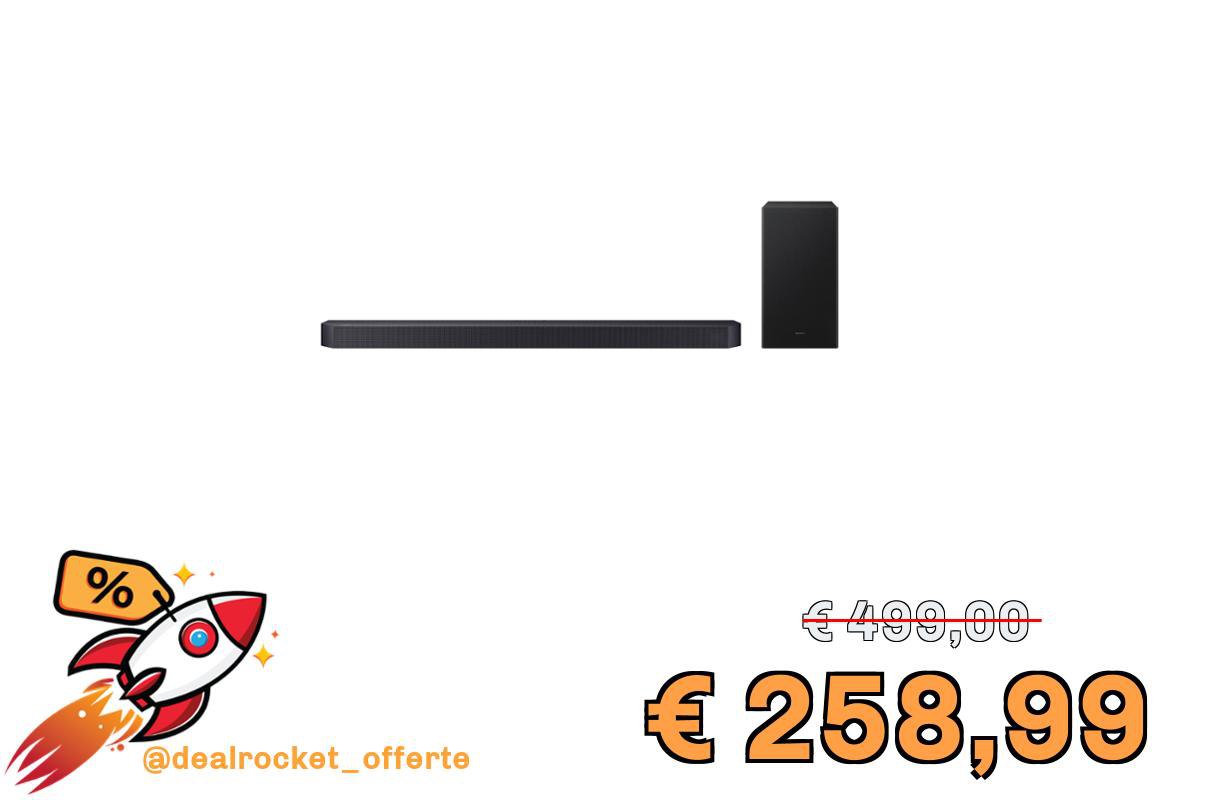 Samsung Soundbar HW-Q600F/ZF Serie Q, 9 Speaker, Wireless, Dolby 5.1ch, Audio a 3.1.2 Canali, DTS Virtual:X Surround Sound Expansion, Voice Enhance Mode, Adaptive Sound, Q-Simphony, Titan Black, 2025