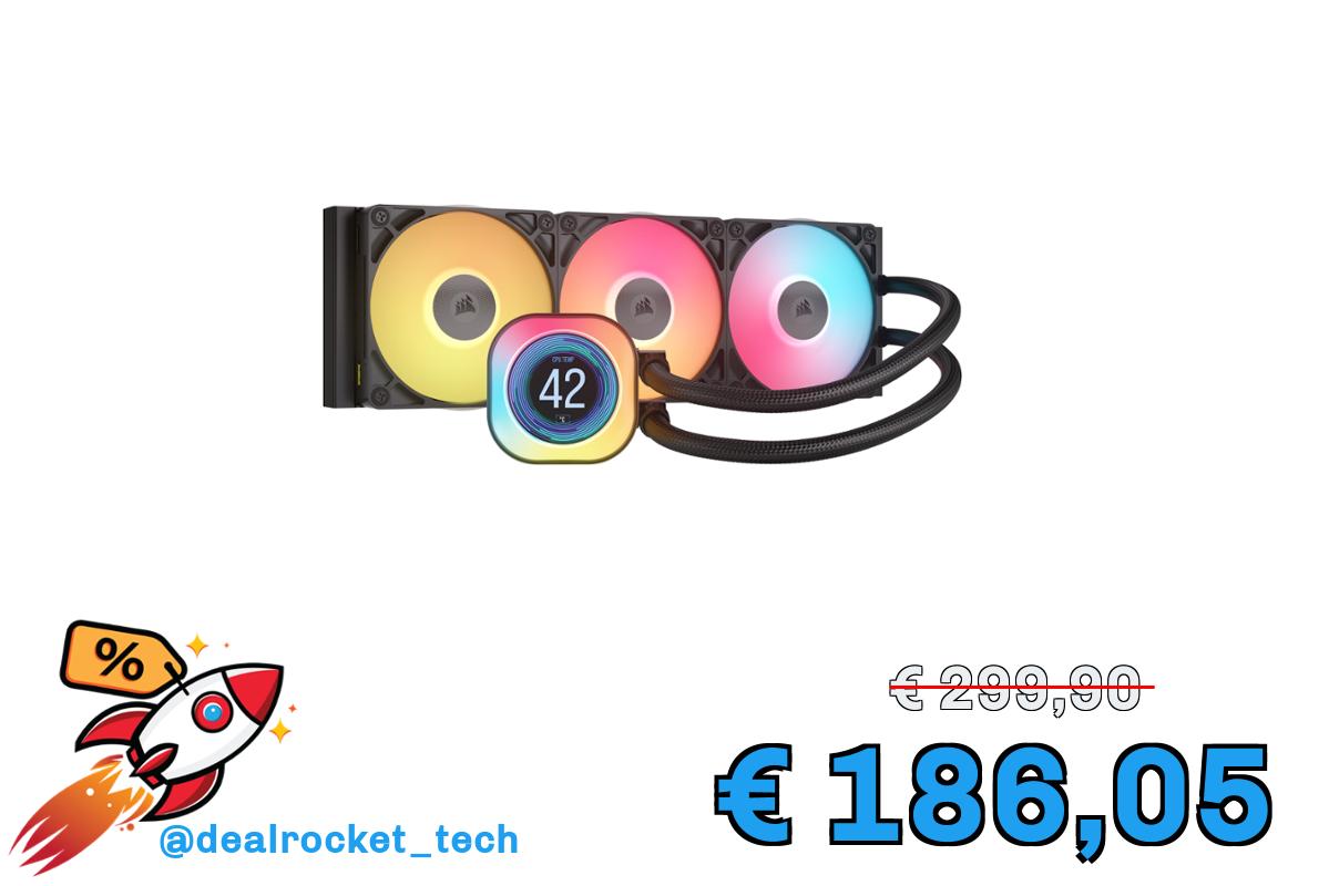 CORSAIR iCUE LINK TITAN 360 RX LCD Raffreddatore CPU a Liquido – Motore di Raffreddamento FlowDrive – Intel LGA 1851/1700, AMD AM5/AM4 – 3x RX120 Ventole RGB – iCUE LINK System Hub Incluso – Nero