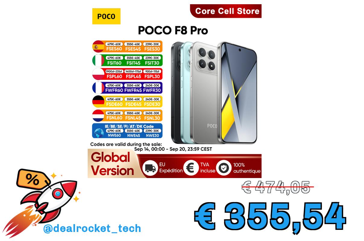 POCO F8 Pro 5G Global – Snapdragon 8 Elite, AMOLED 6.59″, HyperCharge 100W, Batteria 6210mAh, IP68, NFC