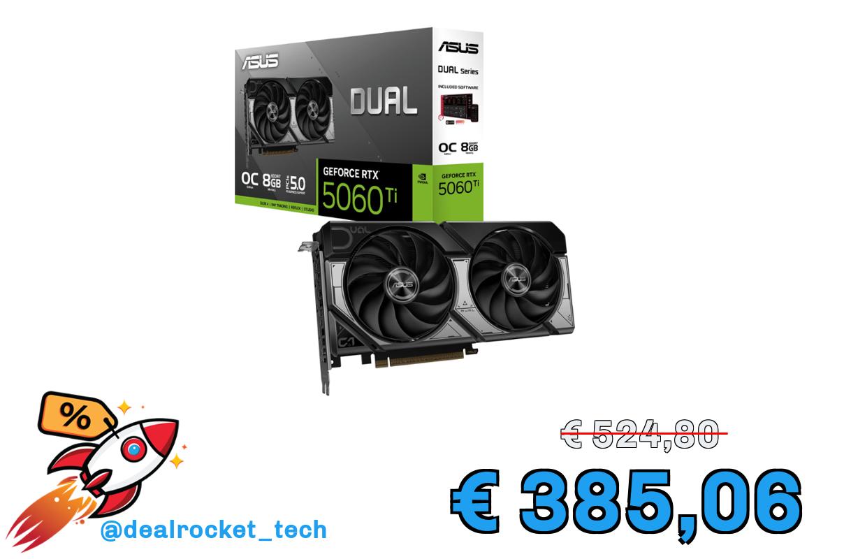 ASUS Dual NVIDIA GeForce RTX 5060 Ti OC Edition, Scheda Grafica da 8 GB GDDR7, 128 Bit, PCIe 5.0, 2,5 Ventole Axial-Tech, 1 HDMI 2.1, 3 DisplayPort 2.1, GPU Tweak III, Bianco, DUAL-RTX5060TI-O8G