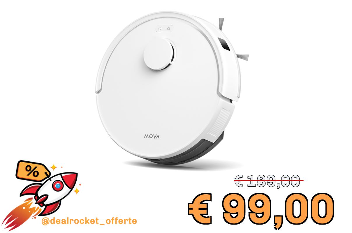 Mova E20 Robot Aspirapolvere Lavapavimenti con Mappatura, 5000 Pa, Navigazione LiDAR, Aspirapolvere e Mop 2-in-1, Corpo Compatto, Controllo App & Alexa, Bianco