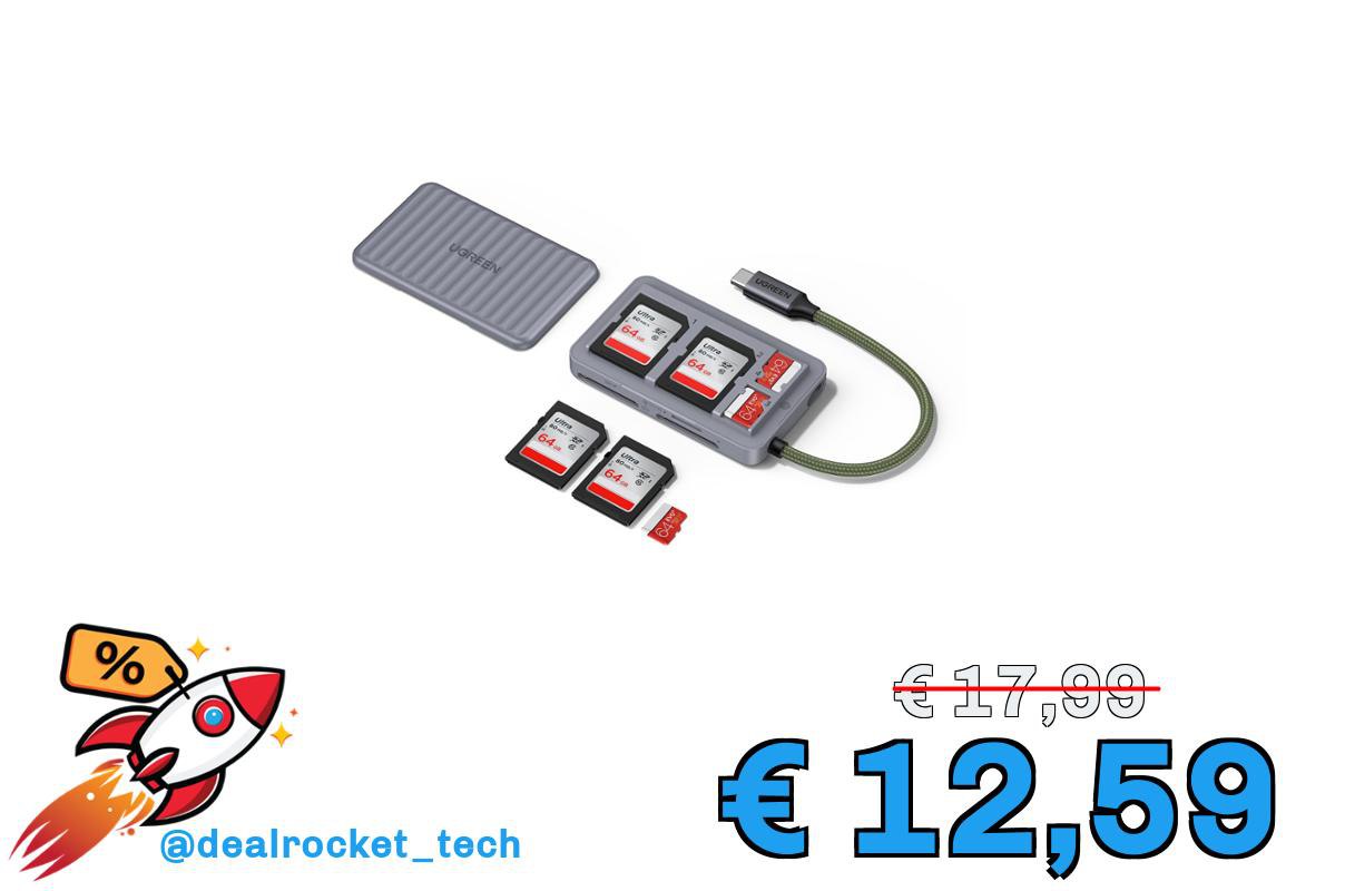 UGREEN Lettore Schede SD USB C Custodia di Archiviazione Portatile per SD Micro SD Card Reader 170 MB/s Super Velocità Compatibile con iPhone 17 Pro Max Air Macbook Camera Galaxy S25 S24