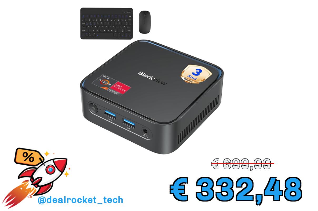 Blackview 【Set Completo】 MP50 Mini PC AMD Ryzen 5 (16GB RAM 512GB SSD) con Tastiera e Mouse Inclusi, Grafica Vega 8 Desktop PC, Win 11 Pro, HDMI/DP 4K@60Hz, WiFi 5/BT 4.2, Computer per Ufficio e Casa