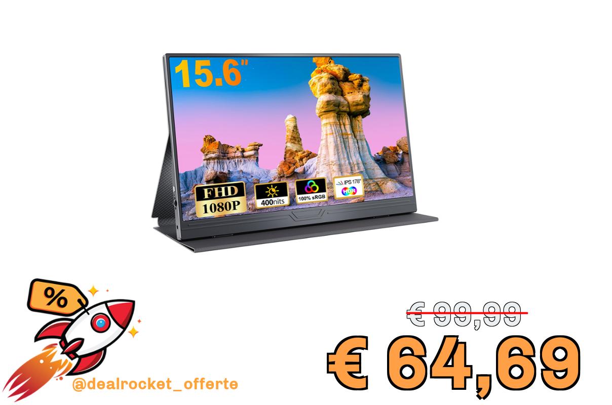 CUIUIC Monitor Portatile, 15.6'' IPS FHD 1920x1080 con HDR, Sottile e Leggero, USB-C Tipo C HDMI Display con Altoparlanti, Compatibile con PC Laptop Xbox PS4/5 MacBook