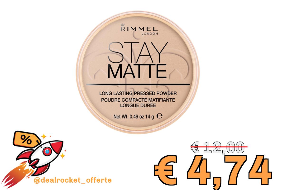 Rimmel London Cipria Compatta Stay Matte, Polvere Opacizzante a Lunga Tenuta per Pelli Grasse e Miste, 005 Silky Beige- 14 g