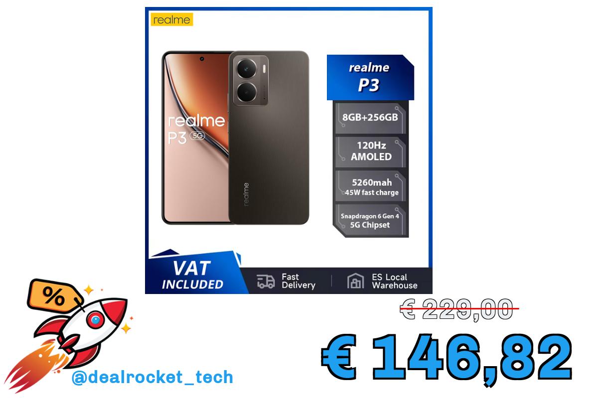 Versione globale realme P3 5G Smartphone Snapdragon 6 Gen 4 120Hz AMOLED Esports Display 50MP AI Fotocamera 45W Carica 5260mAh Batteria