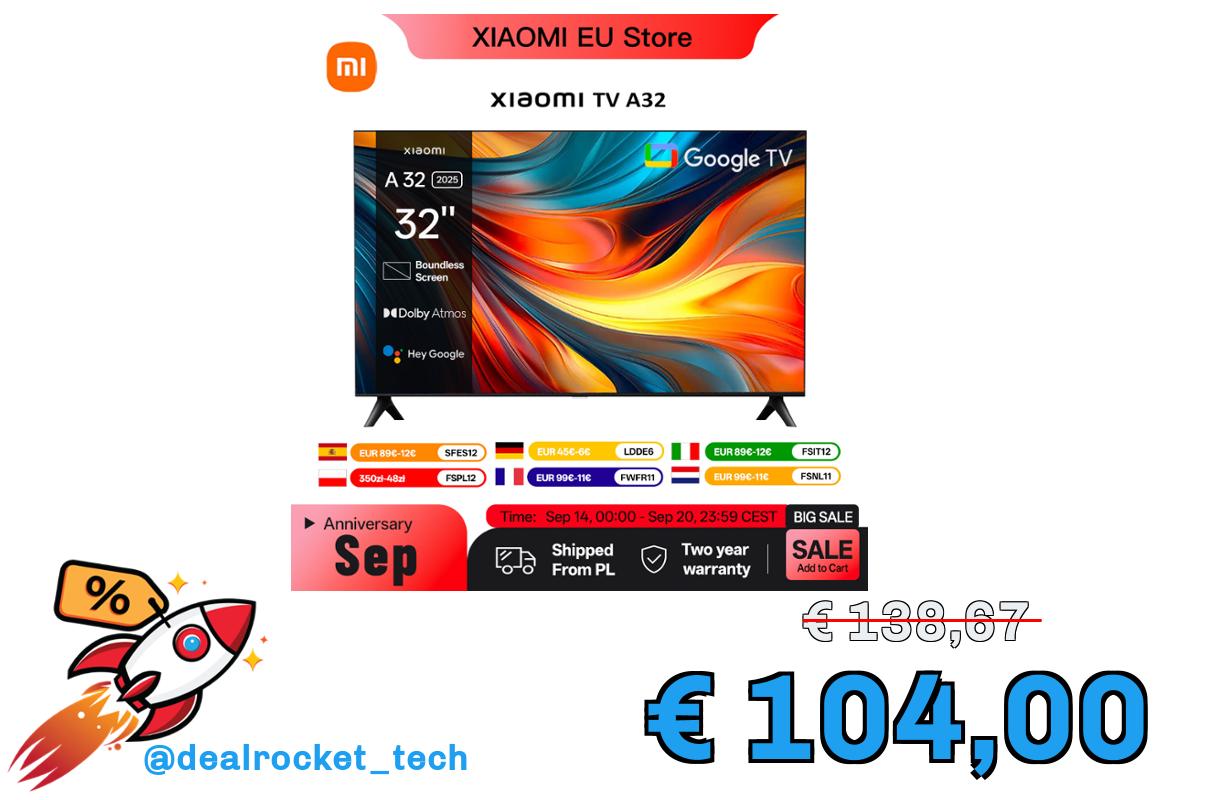 Xiaomi TV A32 – Smart TV 32″ HD, Dolby Audio, DTS-X, Finitura Metallica
