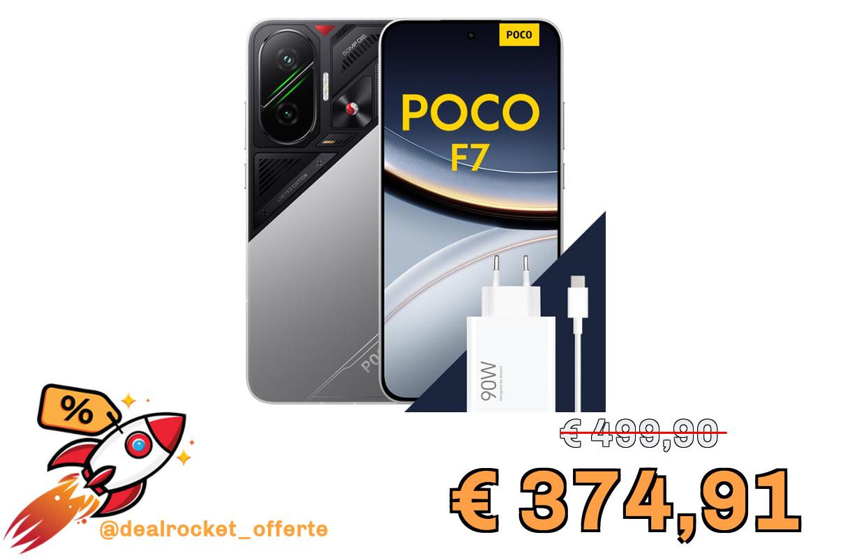 POCO F7 Smartphone, 12+512GB, Argento, Snapdragon® 8s Gen 4 Flagship, Batteria 6500mAh, Fotocamera Sony da 50MP con OIS, Display AMOLED 6.83" 1.5K 120Hz (Adattatore incluso a seconda della confezione)