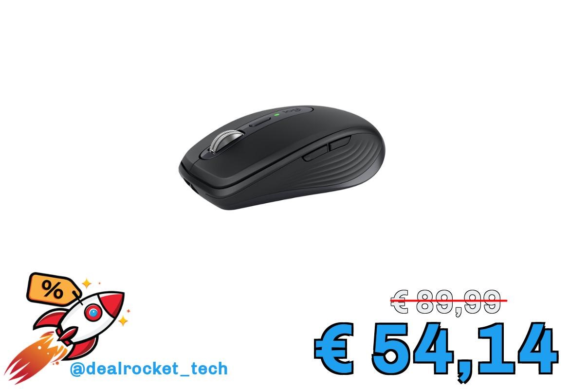 Logitech MX Anywhere 3S, Mouse Wireless Compatto, Scorrimento Veloce, Tracciamento 8K DPI, Clic Silenzioso, Pulsanti Programmabili, USB C, Bluetooth, PC Windows, Linux, Chrome, Mac - Grafite