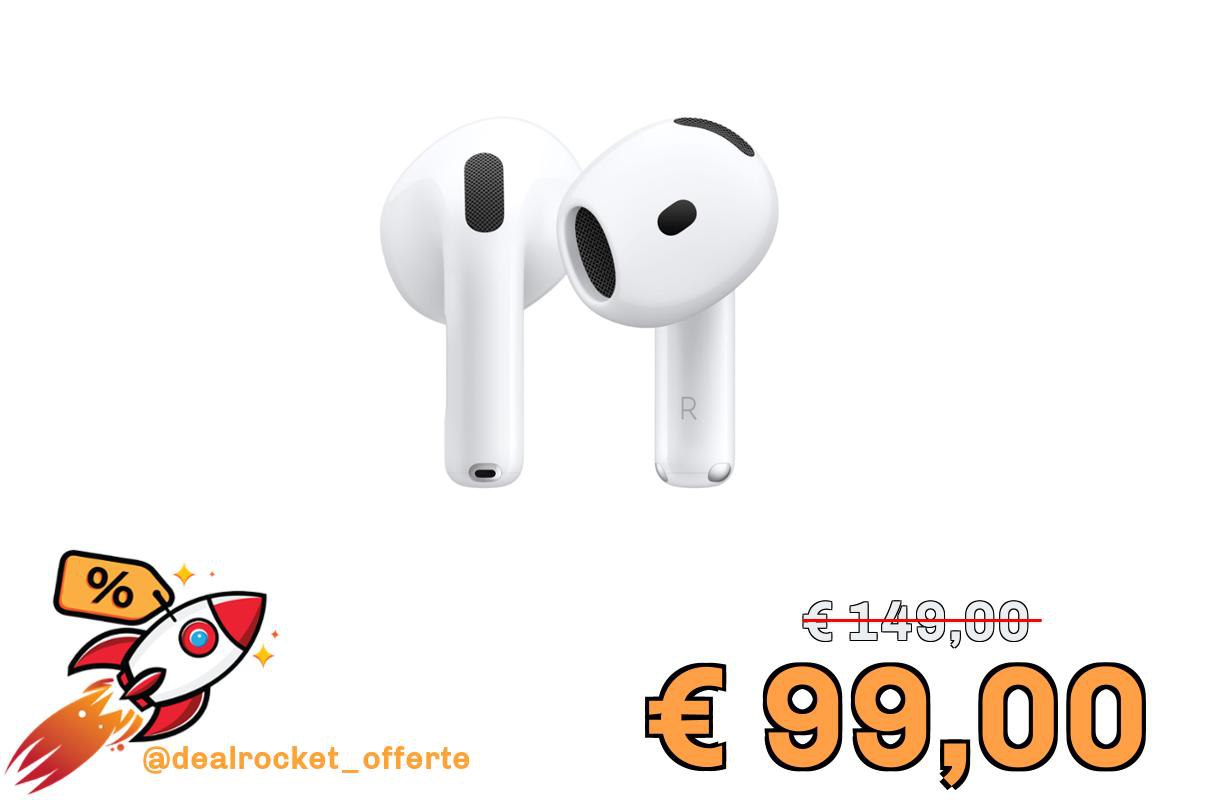Apple AirPods 4 Auricolari wireless, Auricolari Bluetooth, Audio spaziale personalizzato, Resistenza al sudore e all’acqua, Custodia di ricarica USB-C, Chip H2, Fino a 24 ore di autonomia