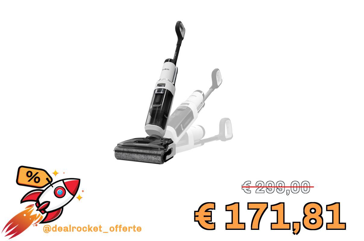 Tineco Floor ONE S6 Stretch Lite Aspirapolvere Wet Dry 180 ° Lay Flat Aspirapolvere umido Essiccazione centrifuga dell’aria 40 minuti Tempo di corsa Pulizia bordi bifacciali Raggiungi mobili bassi per peli di animali