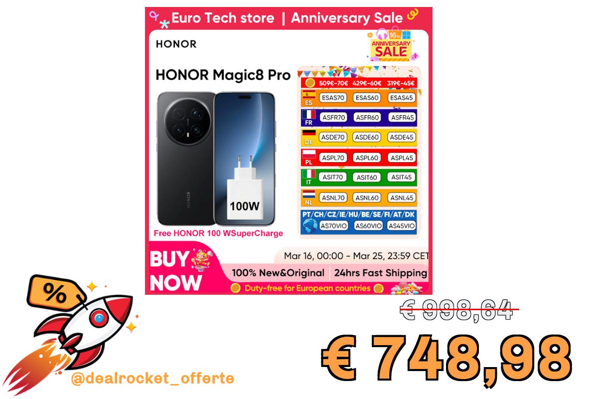 HONOR Magic 8 Pro 5G Smartphone Versione Globale Snapdragon 8 Elite Gen 5 200MP AIMAGE 6270mAh 100W 6.71'' OLED NFC eSIM Honor