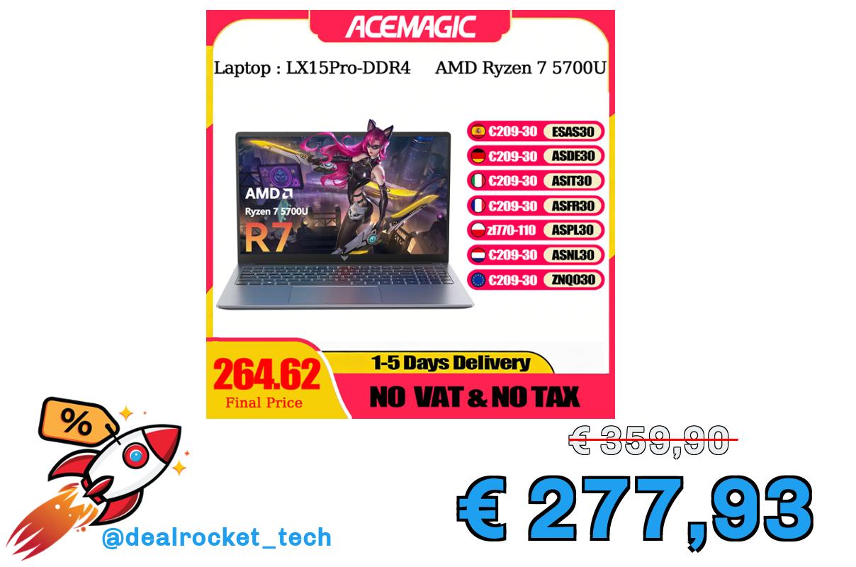 ACEMAGIC Computer portatile AMD Ryzen 7 7730U Windows Laptop 15,6 pollici IPS 16 GB DDR4 512 GB NVMe SSD Tastiera numerica