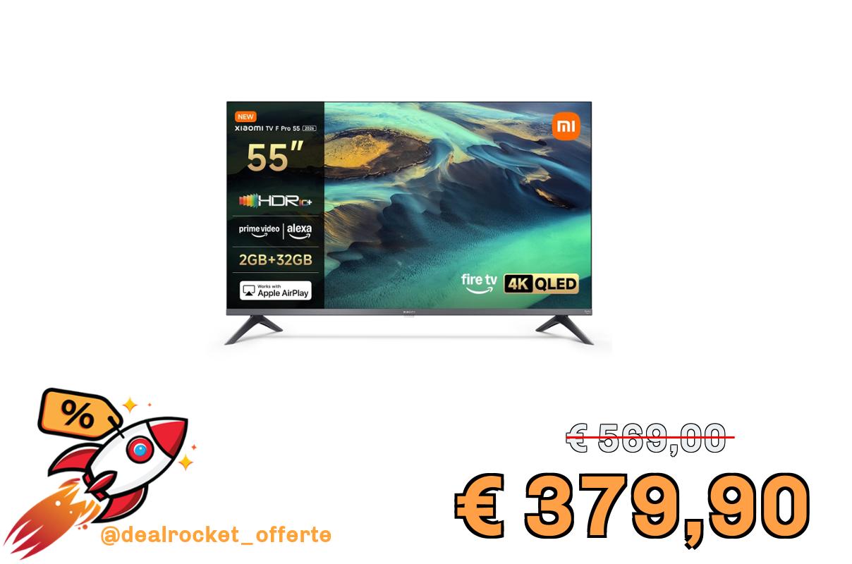 Xiaomi TV F Pro 55, 55 pollici (140 cm),4K UHD QLED,Smart TV, Fire TV,Triple Tuner DVB-C/S/S2/T/T2, HDR10+, 60Hz con 120Hz Game Boost Mode,MEMC,Controllo Vocale Alexa,2GB+32GB, Compatibile con AirPlay