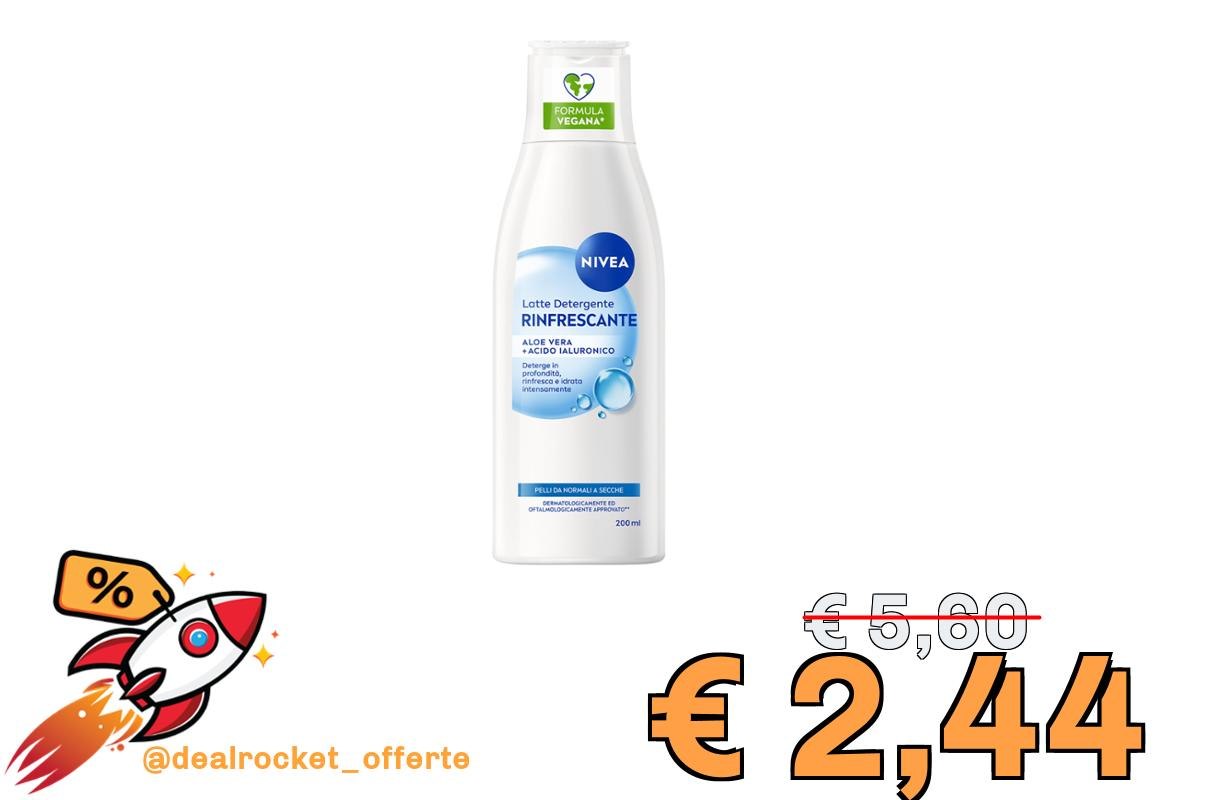 NIVEA Latte Detergente Rinfrescante 200 ml, Detergente viso idratante e lenitivo, Cleanser struccante con Aloe Vera e Acido Ialuronico, Rimuove trucco waterproof, Skincare per pelle da normale a secca